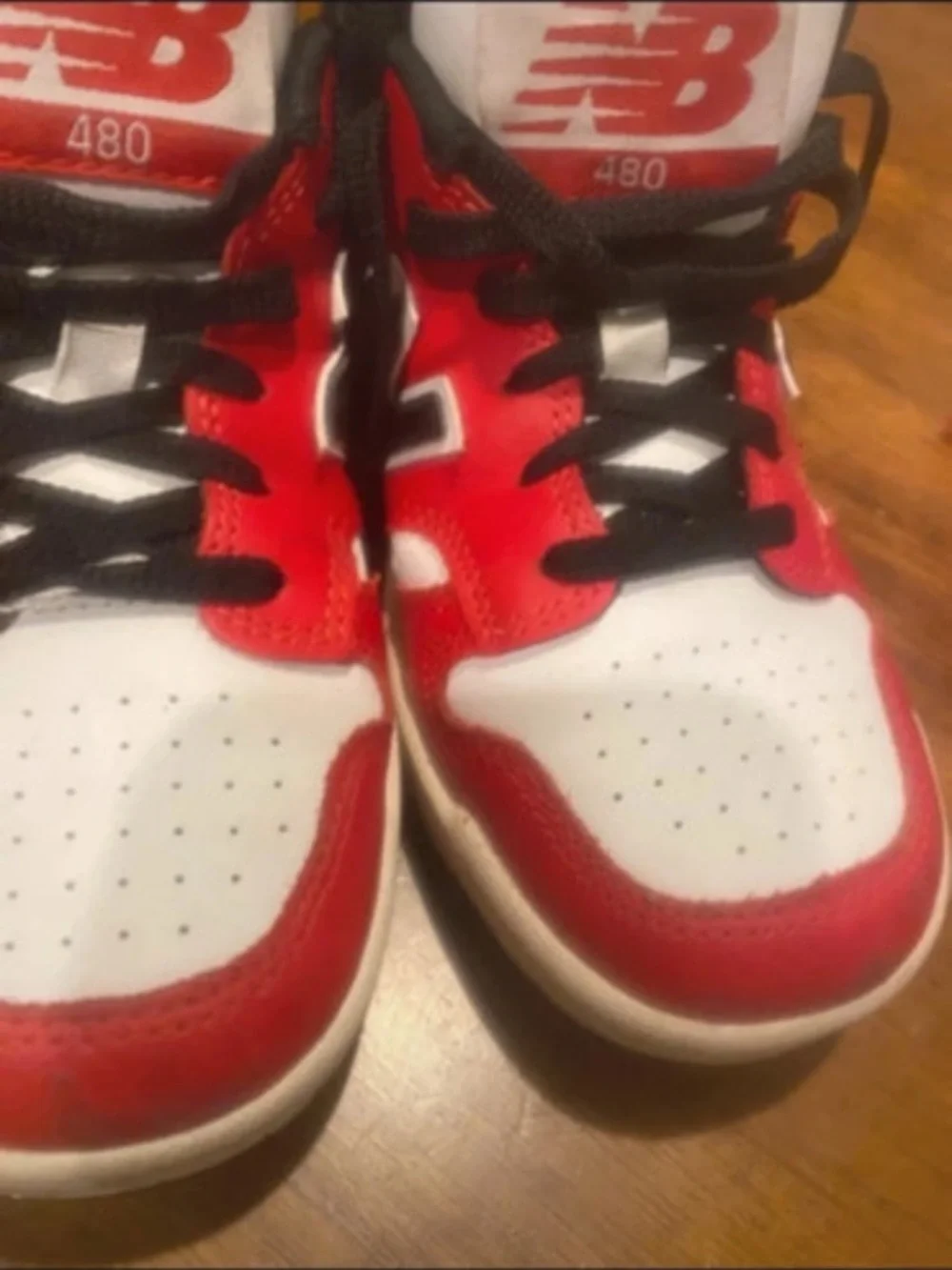 New Balance Kids Red, White and Black Low-Top Sneakers